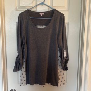 Grey and White Polka Dot Top